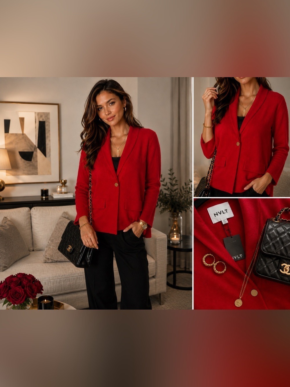 NVLT Red Blazer Classic Knit Suit Jacket